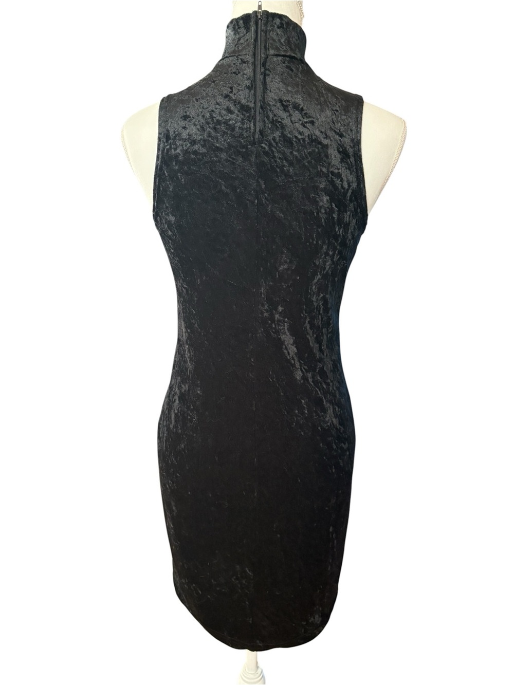 VTG 90s Zanoni by Jalate Crushed Velvet Mock Neck Dress Black Medium Goth Grunge - Picture 2 of 12